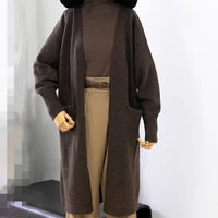 Mid-length Sweater Women's Solid Color V-neck Knitted Jacket