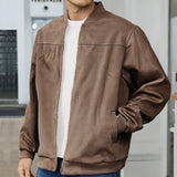 Men's Suede Fabric Jacket Casual Zipper Cardigan Outerwear