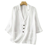 Cotton And Linen Loose Slimming Middle Sleeve Suit Jacket