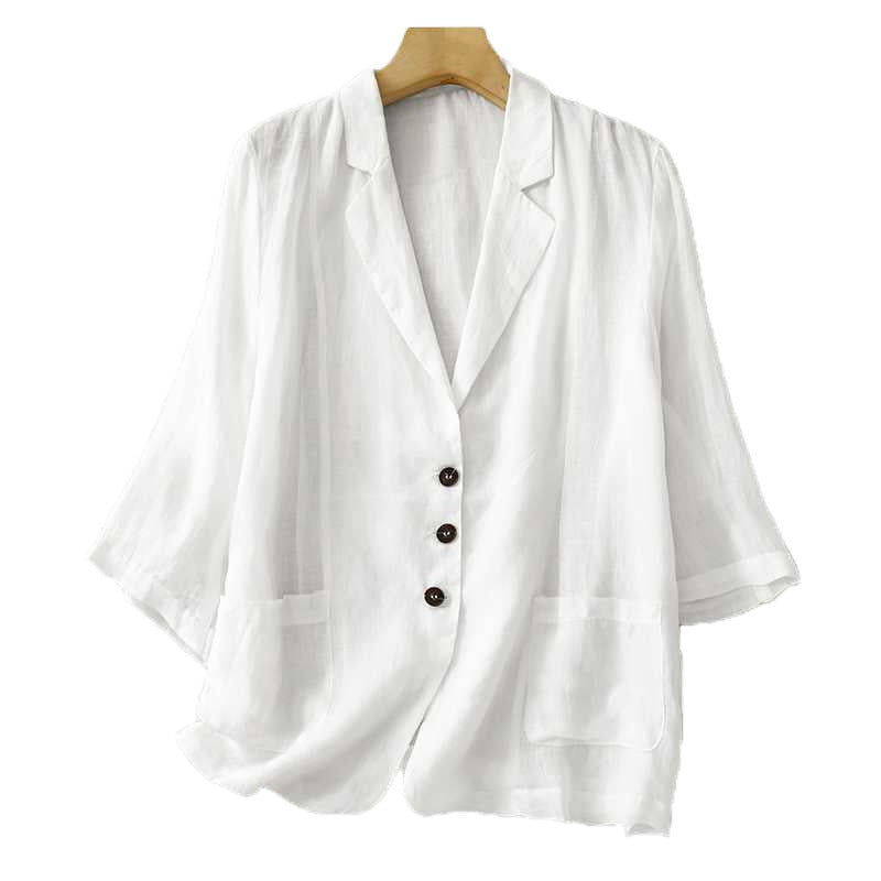 Cotton And Linen Loose Slimming Middle Sleeve Suit Jacket