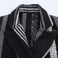 European And American Style French Style Women's Elegant Black And White Striped Woolen Coat