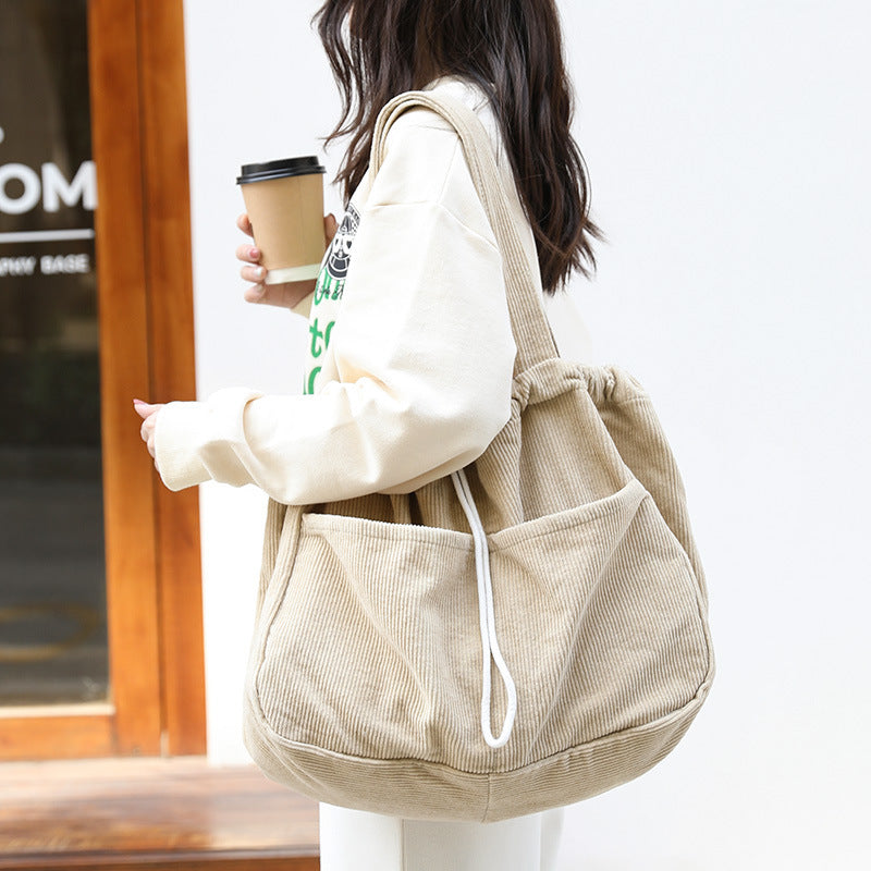 Ins Corduroy Shoulder Drawstring Bags