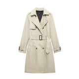 Retro Double-breasted Slim-fit Long-sleeved Lapel Versatile Trench Coat