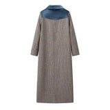Color Matching Plaid Woolen Coat Women