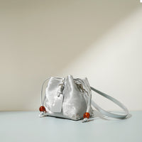 Leather Chinese Satin Crossbody Bag