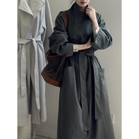 Retro Lapels One Button Mid-length Trench Coat Women's Belt Coat