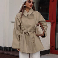 Trench Coat Women's Long Khaki Workwear Lace-up Long Sleeve Coat