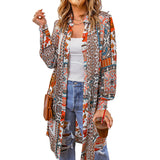 Bohemian Shirt Lapel Loose Casual Printed Long Cardigan