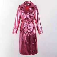 Bright Patent Leather Windbreaker Long Style