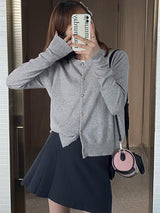 Gray Knitted Cardigan Women's Autumn Outerwear High-grade Sweater Coat