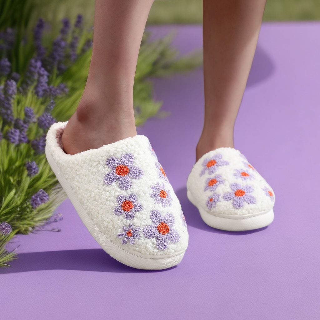 Embroidery Hibiscus Flower Woolen Slipper