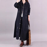Loose Denim Trench Coat Retro Distressed Mid-length