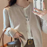 Gray Knitted Cardigan Women's Autumn Outerwear High-grade Sweater Coat