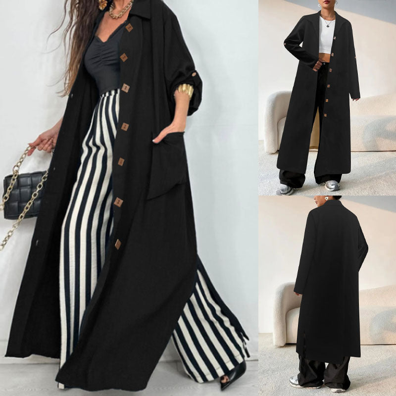 Long Below The Knee Trendy Solid Color Women's Trench Coat