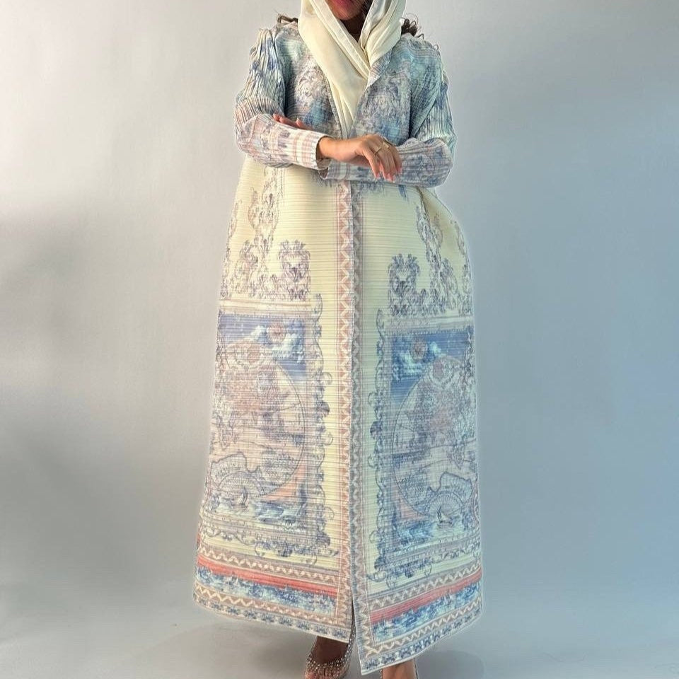 Pleated Trench Djellaba Hot-selling Printed Shawl Cardigan Ethnic Style Cloak Coat