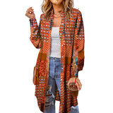 Bohemian Shirt Lapel Loose Casual Printed Long Cardigan