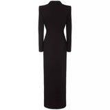 Elegant One Button Long Slim Black Suit Large Coat