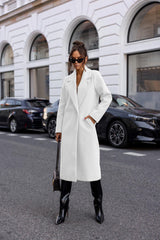 Simple Solid Color Long Sleeve Mid-length Woolen Coat