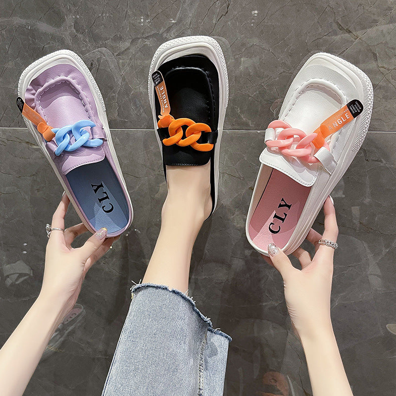 Metal Buckle Thick Sole Casual Lazy Slipper