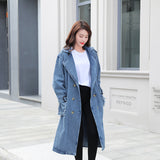 Loose Mid-length Coat With Belt Double Breasted Denim Women's Windbreaker