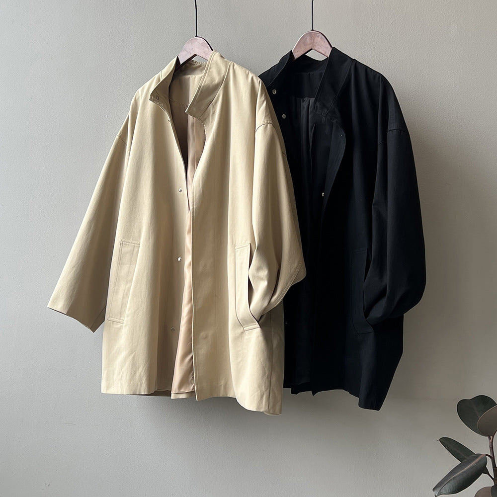 Japanese Style Workwear Style Stand Collar Trench Coat For Women