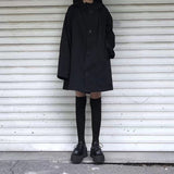 Dark Hooded Loose Coat Women's Clothing