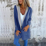 European And American Spring New Women's Clothing Casual Contrast Color Sweater Cardigan Hooded Coat