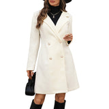 Pearl Fastener Decoration Solid Color Wool Coat Women