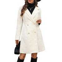 Pearl Fastener Decoration Solid Color Wool Coat Women