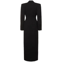 Satin Inlaid Color Collar Double Breasted Black Suit Fashion Trench Coat