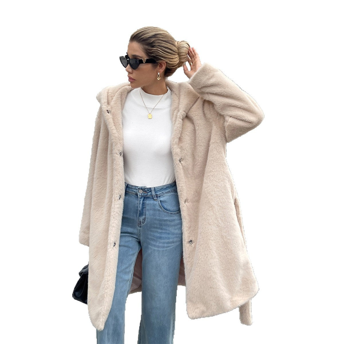 Women's Solid Color Casual Plush Long Sleeved Coat