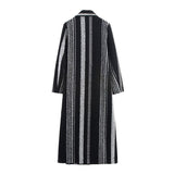 European And American Style French Style Women's Elegant Black And White Striped Woolen Coat