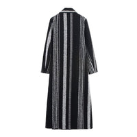 European And American Style French Style Women's Elegant Black And White Striped Woolen Coat