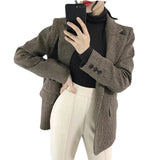Houndstooth Retro Loose Slimming Woolen Blazer