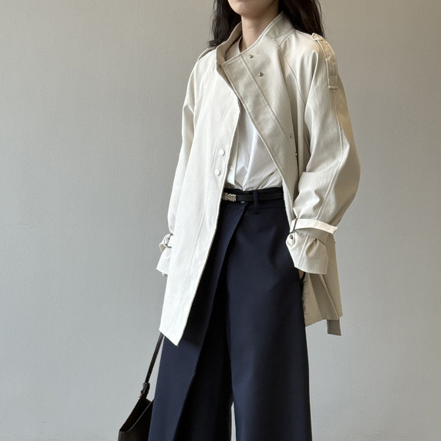 Stand Collar Trench Coat For Women Loose Casual Jacket