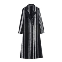 European And American Style French Style Women's Elegant Black And White Striped Woolen Coat