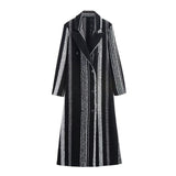 European And American Style French Style Women's Elegant Black And White Striped Woolen Coat