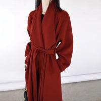 Handmade Red Wool Mid-length Cashmere Coat