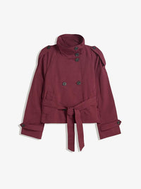 Retro Lapels Design Double Breasted Lace Up All-match Long Sleeve Short Trench Coat