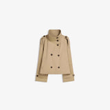 Retro Lapels Design Double Breasted Lace Up All-match Long Sleeve Short Trench Coat