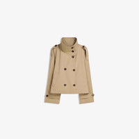 Retro Lapels Design Double Breasted Lace Up All-match Long Sleeve Short Trench Coat