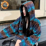 Double-sided Fleece Color-blocking Printed Pattern Jacket Cardigan