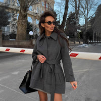 Polyester Women's Lace-up Button Trench Coat
