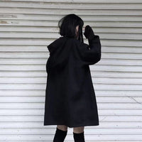 Dark Hooded Loose Coat Women's Clothing
