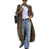 Leopard Print Women's Ultra-long Slim-fit Large Lapel Coat