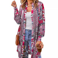 Bohemian Shirt Lapel Loose Casual Printed Long Cardigan