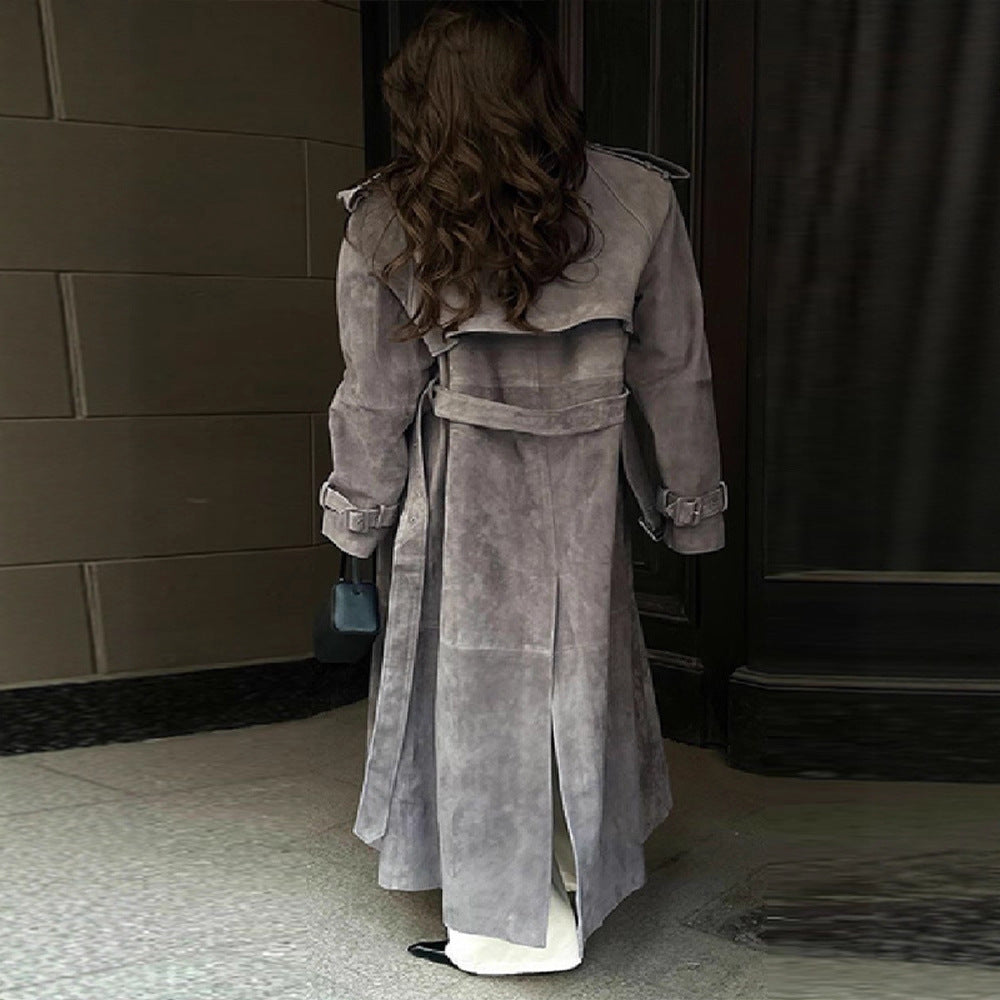 New Temperament Commute Double Breasted Mid-length Loose Woolen Coat