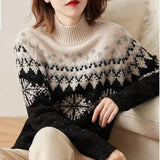 Snowflake Turtleneck Knitted Retro Loose Sweater