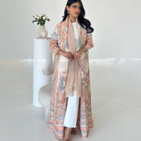 Pleated Trench Djellaba Hot-selling Printed Shawl Cardigan Ethnic Style Cloak Coat