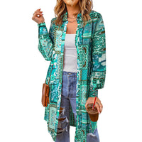 Bohemian Shirt Lapel Loose Casual Printed Long Cardigan